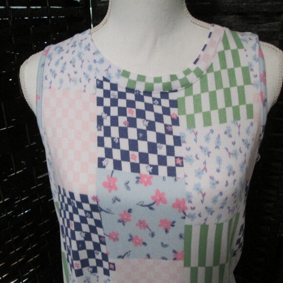 BOHO Patchwork Style Roudelain Printed Sleeveless Nightgown Ditsy Check NWT - Picture 6 of 7